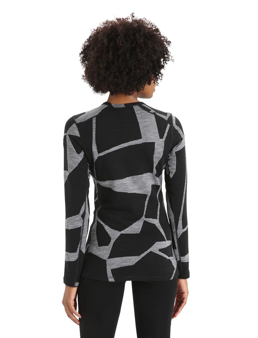 Base Layers Icebreaker Merino 250 Vertex Long Sleeve Crewe Thermal Top Fractured Landscapes Femme Noir | FR 1874NWYB